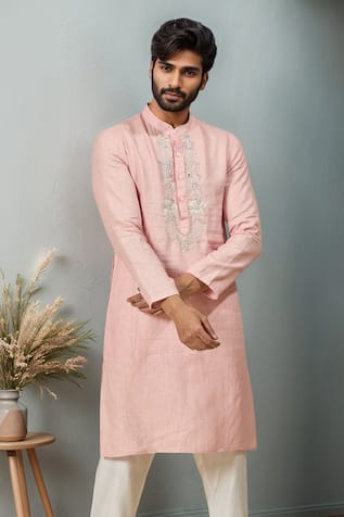 Ewoke Embroidered Placket Pink Kurta 