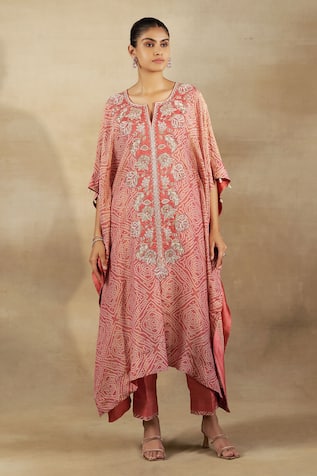Shalkii Bandhani Embroidered Kaftan Kurta & Pant Set 