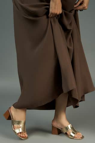 Metallic Square Toe Block Heels 