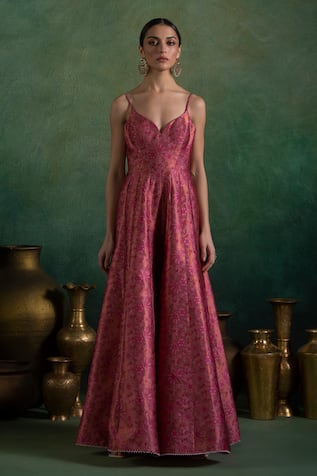 LASHKARAA Woven Brocade Jumpsuit With Flora Bloom 