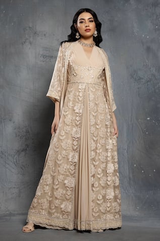3D Floral Embroidered Anarkali & Jacket Set 