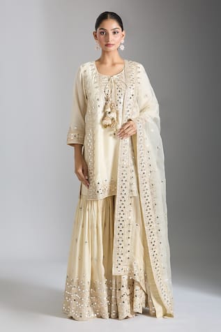 Gopi Vaid Geometric Mirror Work Kurta Sharara Set 