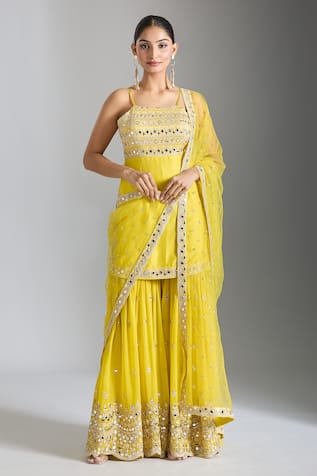 Gopi Vaid Mirror Work Embellished Kurta Sharara Set 