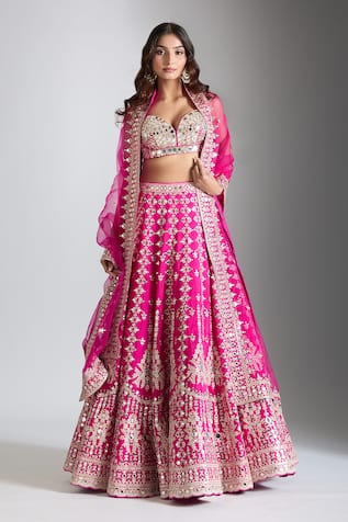 Gopi Vaid Mirror Bloom Embroidered Lehenga Set 