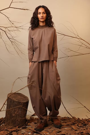 MATI Beige Solid Dhoti Style Balloon Pant 