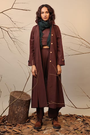 MATI Brown Peter Pan Collared Trench Jacket 