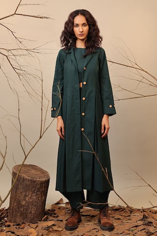 MATI Green Peter Pan Collared Trench Jacket 