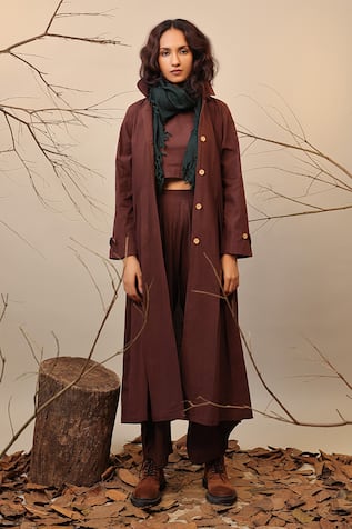 MATI Brown Trench Jacket & Cowl Pant Set 