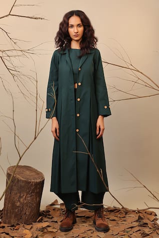 MATI Solid Trench Jacket & Cowl Pant Set 