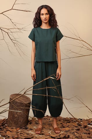 MATI Green Color Block Kaftan Top 