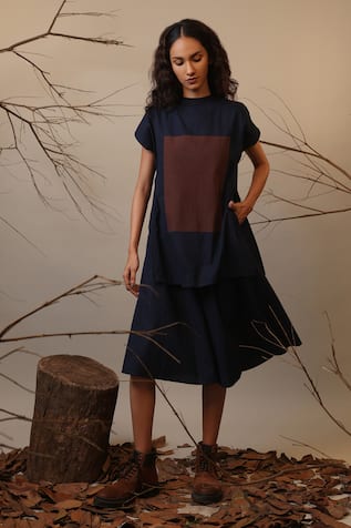 MATI Applique Color Block Midi Dress 