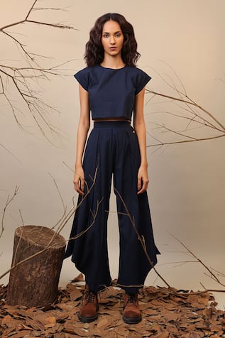 MATI Blue Box Pleated Cowl Pant 