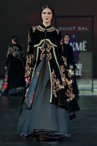 Rohit Bal Velvet Resham Embroidered Longline Jacket 