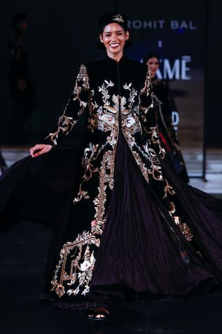 Rohit Bal Resham Embroidered Velvet Longline Jacket 