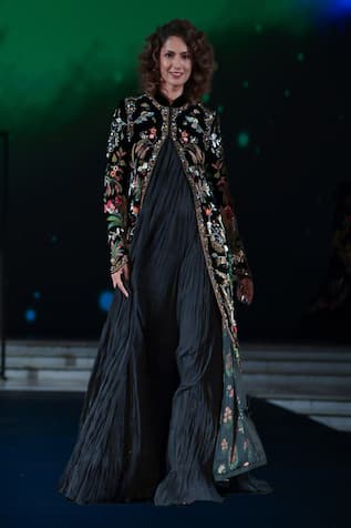 Rohit Bal Resham Floral Embroidered Long Jacket 