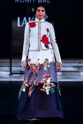 Rohit Bal Floral Print Chanderi Jacket & Color Block Skirt 
