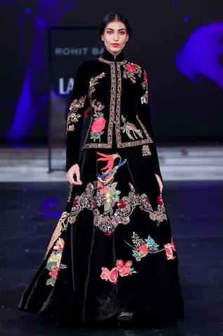 Rohit Bal Velvet Silk Nature Embroidered Lehenga With Short Jacket 