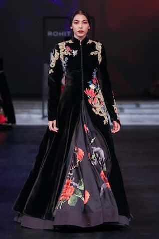 Rohit Bal Velvet Nature Gradient Embroidered Long Jacket 