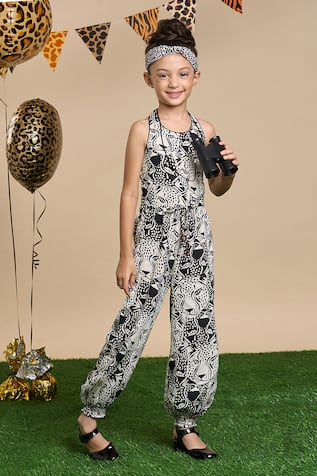 Leopard Gaze Print Jumpsuit & Hairband 