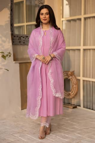 ASRUMO Pintucked Pink Kurta Pant Set 