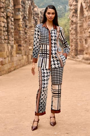 Dash and Dot Multicolor Houndstooth Printed Shirt & Pant Set 