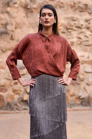 Dash and Dot Textured Woven Overlapped Shirt 