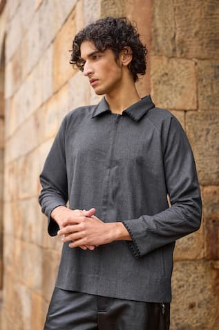 Dash and Dot Grey Boxy Shirt with Triangle Stitch 