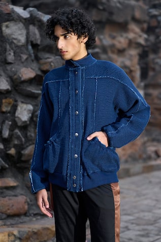 Dash And Dot Indigo Crinkle Textured Jacket 