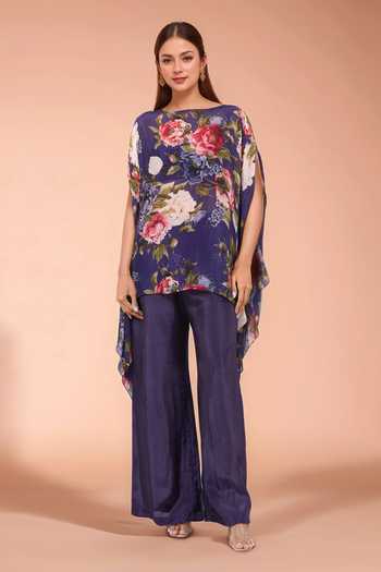 Kashmiraa Floral Print Asymmetric Kaftan & Flared Pant 