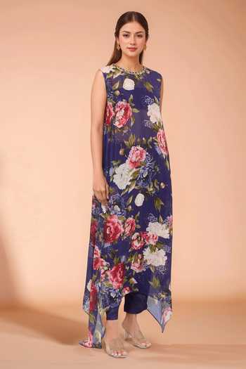 Kashmiraa Floral Print Asymmetric Kurta Set 