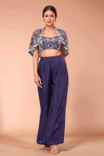 Kashmiraa Sequin Embroidered Bustier Cape Pant Set 