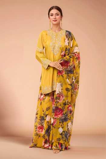 Kashmiraa Floral Embroidered Kurta Sharara Set 