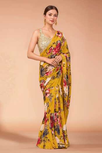 Kashmiraa Floral Print Pre-Draped Saree & Blouse 