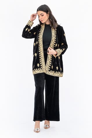 Daljit Sudan Floral Aari Embroidered Velvet Jacket 