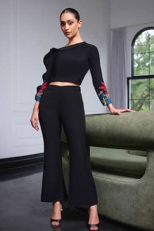 Coral Reef Embroidered Crop Top & Trouser Set 