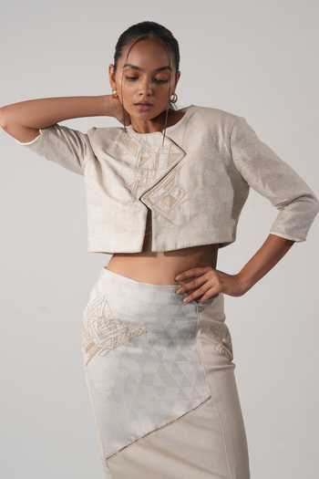 Orthodox Beige Leaf Print Designer Jacket 