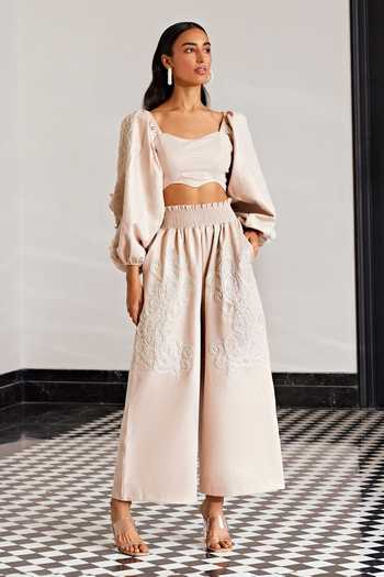 Kay Kay Floral Embellished Crop Top & Pant Set 