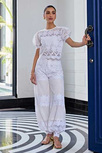 Kay Kay Off White Lace & Mesh Top with Pant 