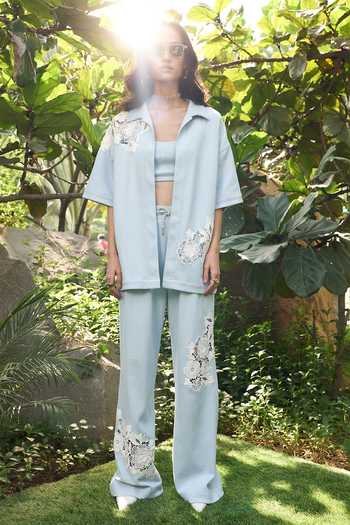 Kay Kay Floral Lace Embellished Shirt & Pant Set 