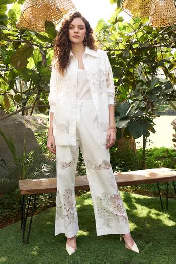 Kay Kay Floral Lace Embellished Shirt & Pant Set 