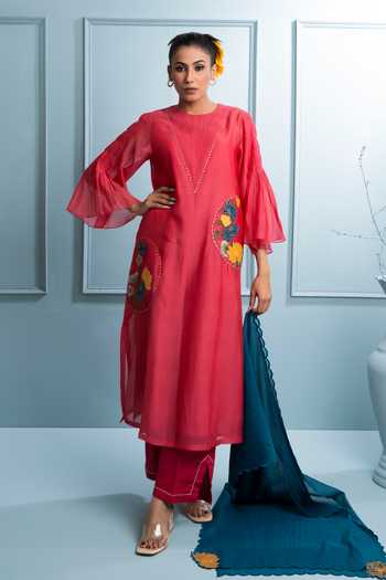 The White Tree Studio Lotus Embroidered Pintucked Kurta Set 