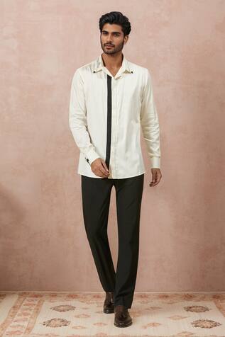 Ankita Shahabadi Patchwork Embroidered Cotton Satin Shirt 