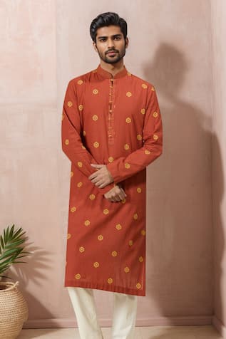 Ankita Shahabadi Geometric Woven Orange Kurta 