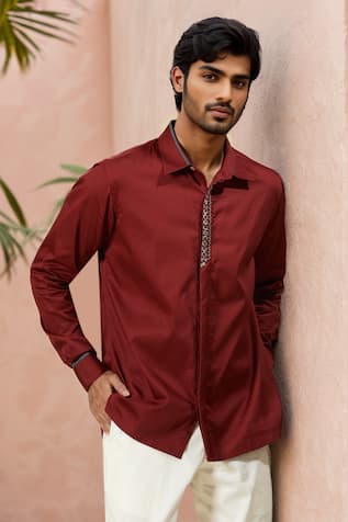 Ankita Shahabadi Thread Embroidered Brown Shirt 