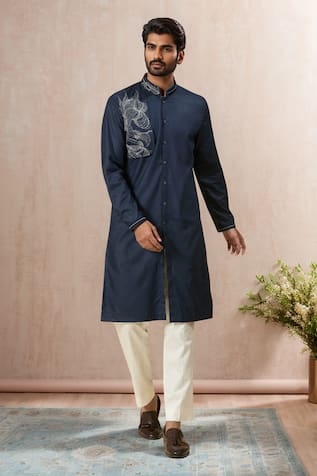 Ankita Shahabadi Navy Abstract Placement Embroidered Kurta 