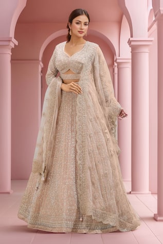 Samyukta Singhania Floral Pearl Embroidered Lehenga Set 