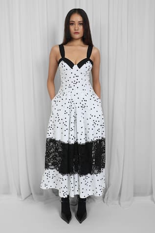 Leh Studios Polka Dot Lace Panelled Maxi Dress 