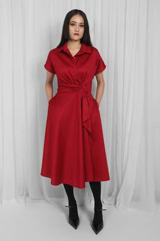 Leh Studios Red Asymmetric Wrap Dress 