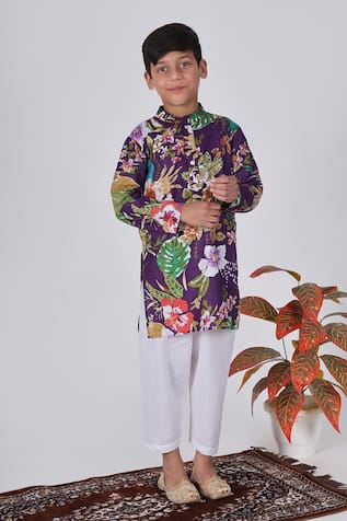 THE COTTON STAPLE Purple Floral Print Kurta Set 