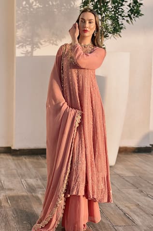 LABEL AISHWARYRIKA Floral Chikankari Anarkali Palazzo Set 